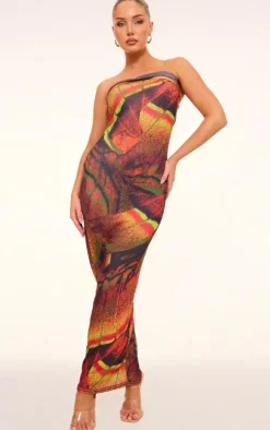 Multi Butterfly Printed Onion Skin Bandeau Midaxi Dress