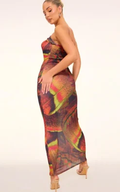 Multi Butterfly Printed Onion Skin Bandeau Midaxi Dress