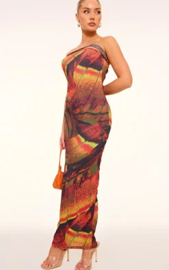 Multi Butterfly Printed Onion Skin Bandeau Midaxi Dress