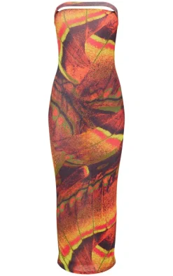 Multi Butterfly Printed Onion Skin Bandeau Midaxi Dress