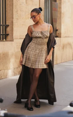 Multi Check Pleated Shift Dress