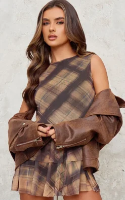 Multi Check Print Mesh Rara Skort Romper