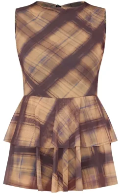Multi Check Print Mesh Rara Skort Romper