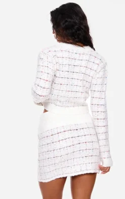 Multi Contrast Boucle Knit Button Up Cardigan