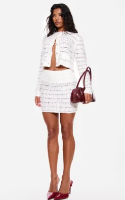 Multi Contrast Boucle Knit Button Up Cardigan