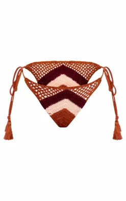 Multi Crochet Stripe Tie Side Bikini Bottoms