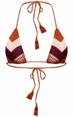 Multi Crochet Stripe Triangle Bikini Top