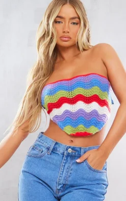 Multi Crochet Wave Knit Scarf Top