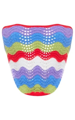 Multi Crochet Wave Knit Scarf Top