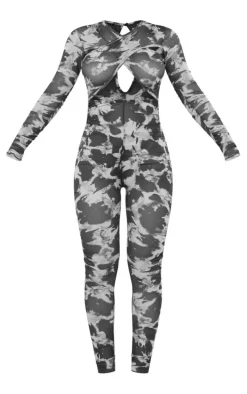 Multi Cross Front Mesh Ruched Jumpsuit