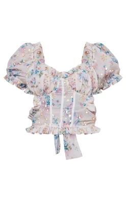 Multi Ditsy Floral Printed Bardot Top