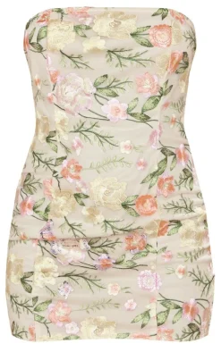 Multi Floral Applique Bandeau Bodycon Dress