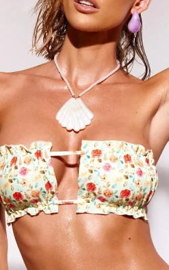 Multi Floral Bandeau Frill Bikini Top