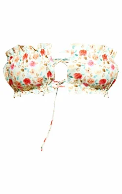 Multi Floral Bandeau Frill Bikini Top