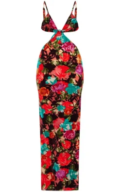 Multi Floral Devore Cut Out Strappy Maxi Dress