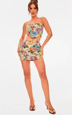 Multi Floral Jacquard Mini Skirt