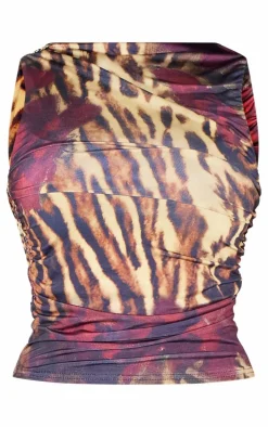 Multi Floral Leopard Printed Double Layer Slinky Crop Top