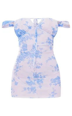 Multi Floral Mesh Bardot Cap Sleeve Mini Dress
