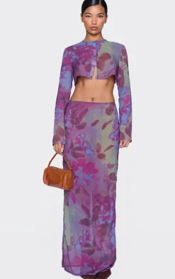 Multi Floral Print Chiffon Mid Rise Maxi Skirt