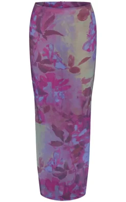 Multi Floral Print Chiffon Mid Rise Maxi Skirt