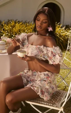 Multi Floral Print Frill Detail Micro Mini Skirt