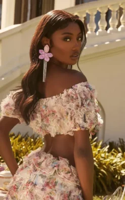 Multi Floral Print Frill Detail Micro Mini Skirt