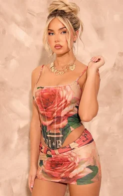 Multi Floral Print Mesh Double Layered Corset