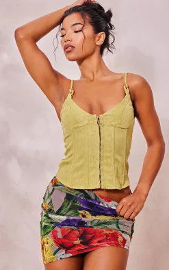 Multi Floral Print Mesh Lined Extreme Asymmetric Mini Skirt