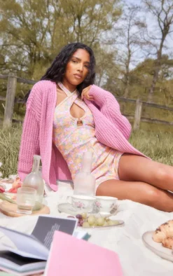 Multi Floral Print Towelling Ring Detail Halter Romper