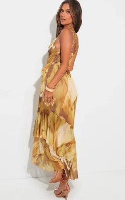 Multi Floral Printed Mesh Frill Midaxi Dress