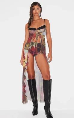 Multi Floral Printed Mesh Hot Pants