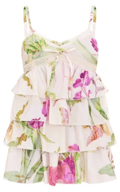 Multi Floral Tiered Frill Shift Dress