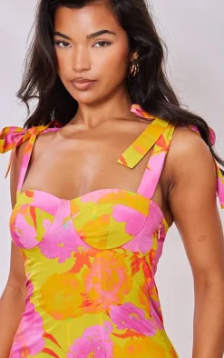 Multi Floral Underwire Detail Tie Strap Shift Dress