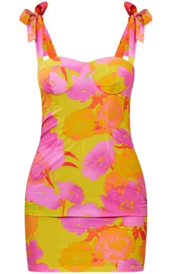 Multi Floral Underwire Detail Tie Strap Shift Dress