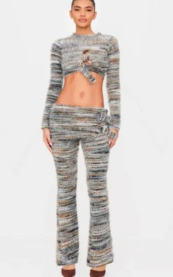 Multi Fluffy Belted Foldover Skinny Flare Pants