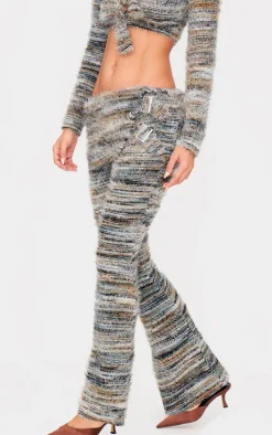 Multi Fluffy Belted Foldover Skinny Flare Pants