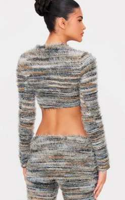 Multi Fluffy Belted Long Sleeve Top