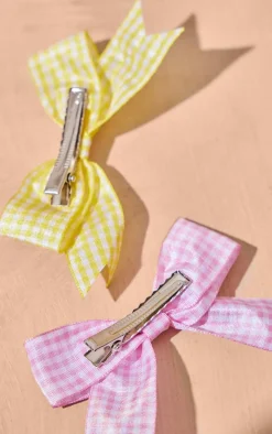 Multi Gingham 2 Pack Bow Hair Clips