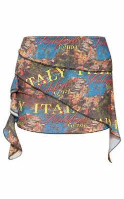 Multi Italy Printed Onion Skin Drape Mini Skirt