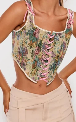 Multi Jacquard Ribbon Long Corset