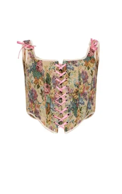 Multi Jacquard Ribbon Long Corset