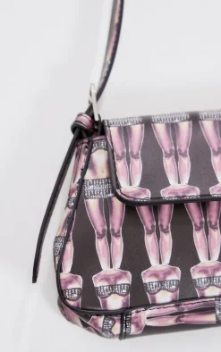 Multi Jeweled Body Print Trapeze Shoulder Bag