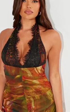 Multi Lace Cup Ruched Front Mini Dress