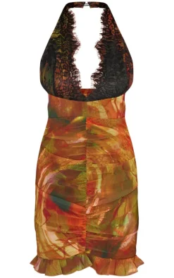 Multi Lace Cup Ruched Front Mini Dress