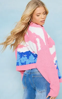 Multi Landscape Jacquard Toweling Knit Sweater