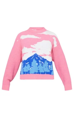 Multi Landscape Jacquard Toweling Knit Sweater