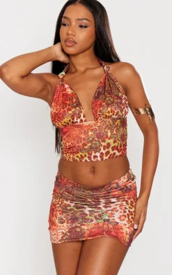 Multi Leopard Print Slinky Micro Mini Skirt