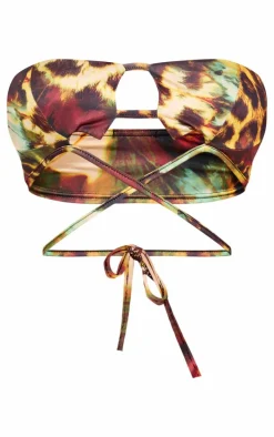 Multi Leopard Print Slinky Bandeau Tie Top