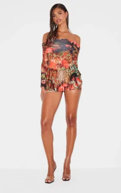 Multi Leopard Print Slinky Long Sleeve Bardot Rara Skort Romper