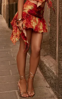 Multi Leopard Printed Chiffon Frill Mini Skirt